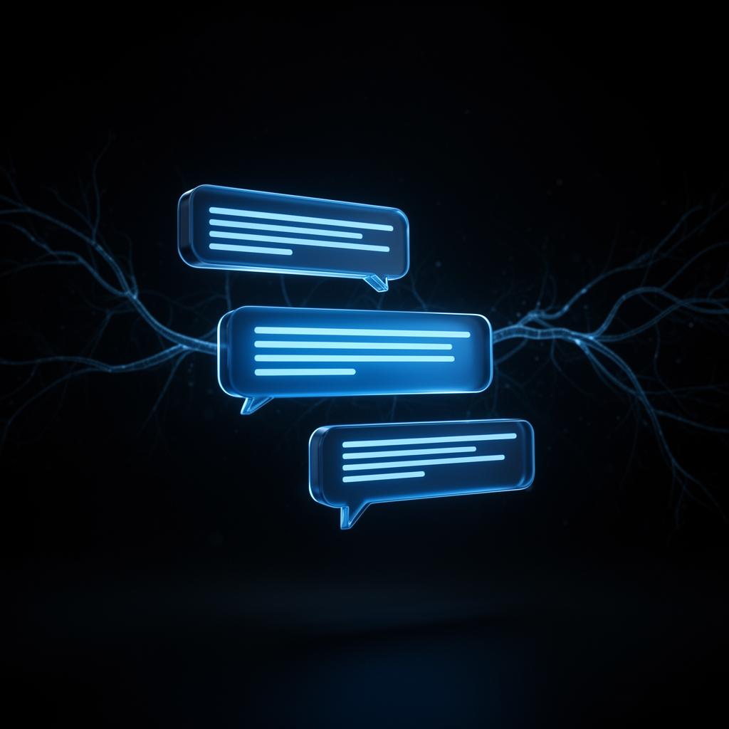 AI chatbot messages glowing on dark background