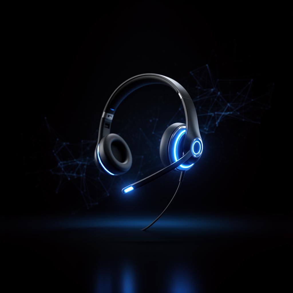 AI receptionist headset glowing electric blue